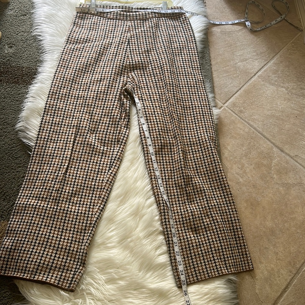 Zara plaid houndstooth brown beige wide leg  pants size